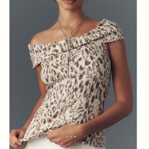 🐆Anthropologie Off-the-Shoulder Twist Rib Top NEW XXS